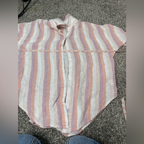 Rails Womens Linen Top Dusk Stripe Alyssa Button Down Pastel Top Metallic Size M - Picture 9 of 10